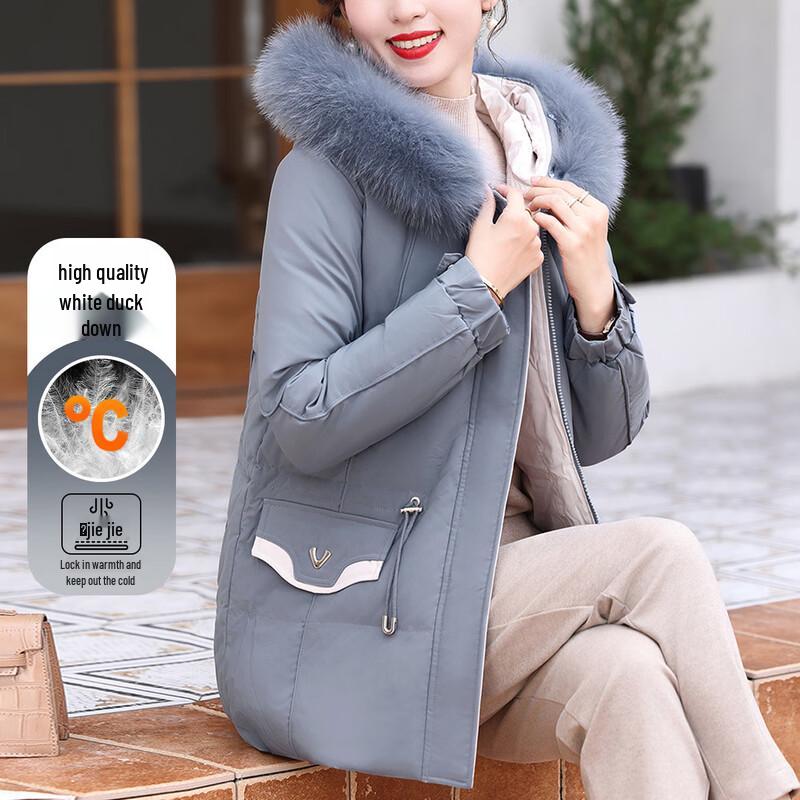 

Pastur Women s Mid-Length Down Jacket with Faux Fur Collar L