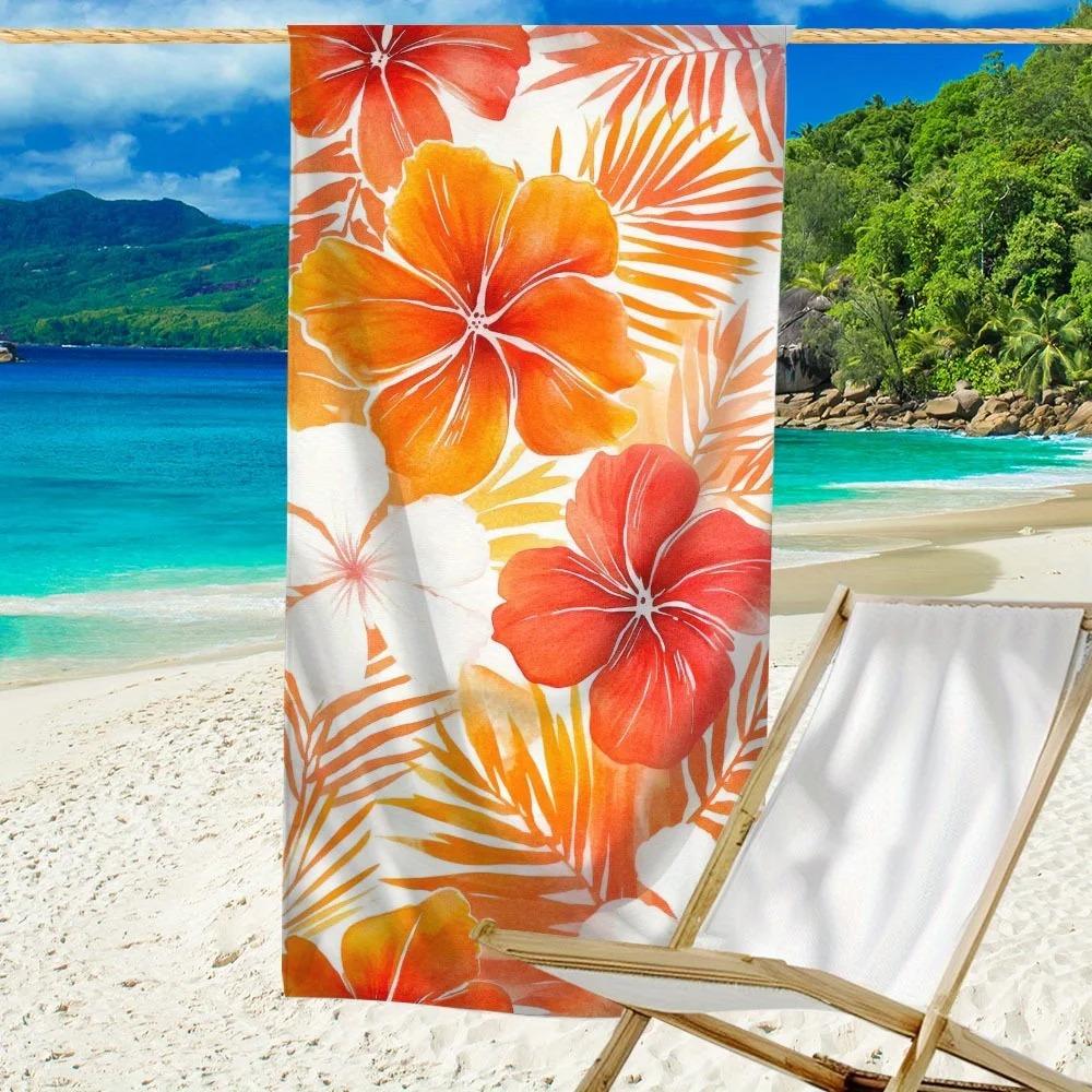 Ocean Wave & Seashell Beach Towel, 3D Style Blue Ocean Waves with Starfish and Colorful Seashells Towel