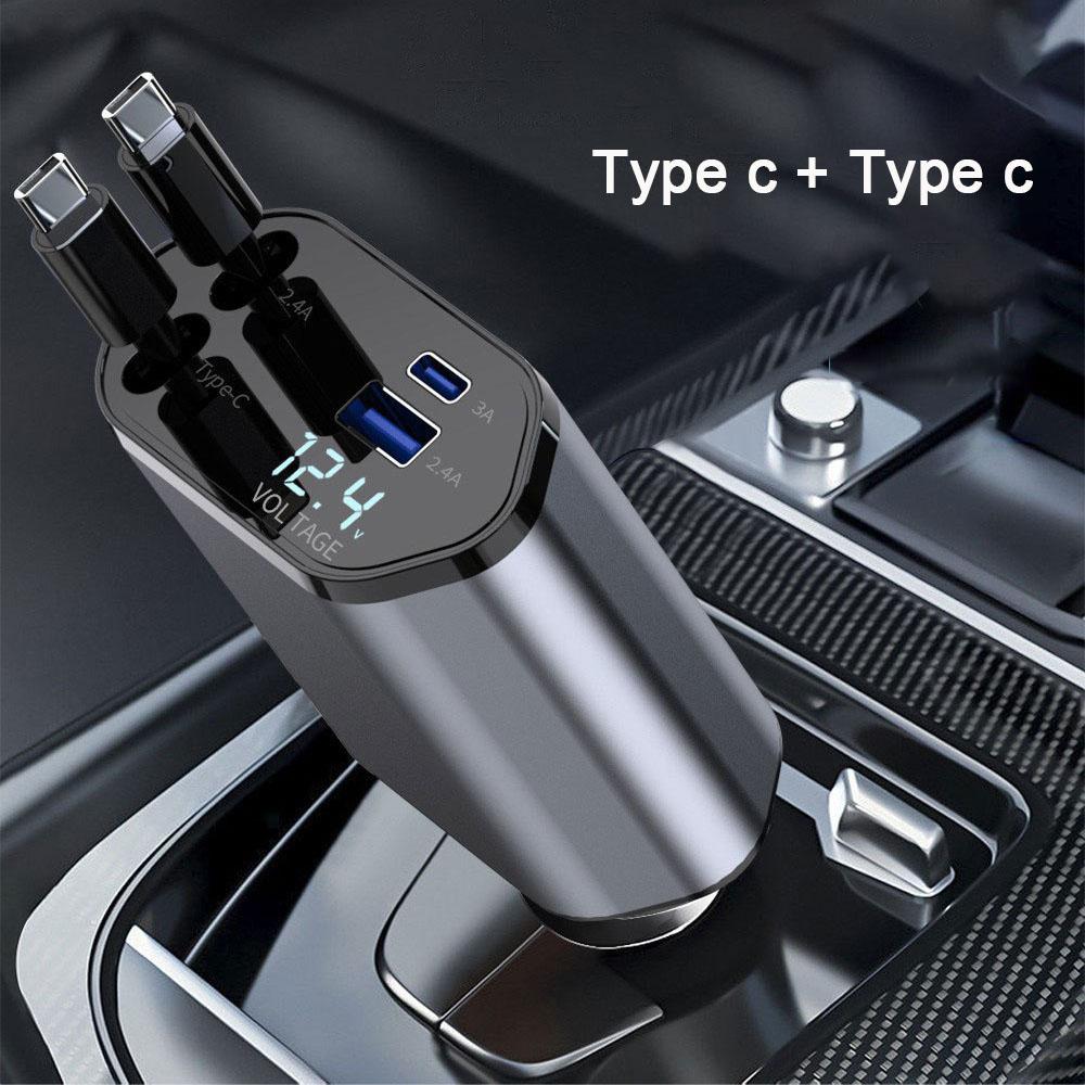 Car Charger Adaptor 120W Fast Charge USB Type C Fast Charger Cable with Retractable Cords Fit for iPhone 16/15/14/13/12 Samsung