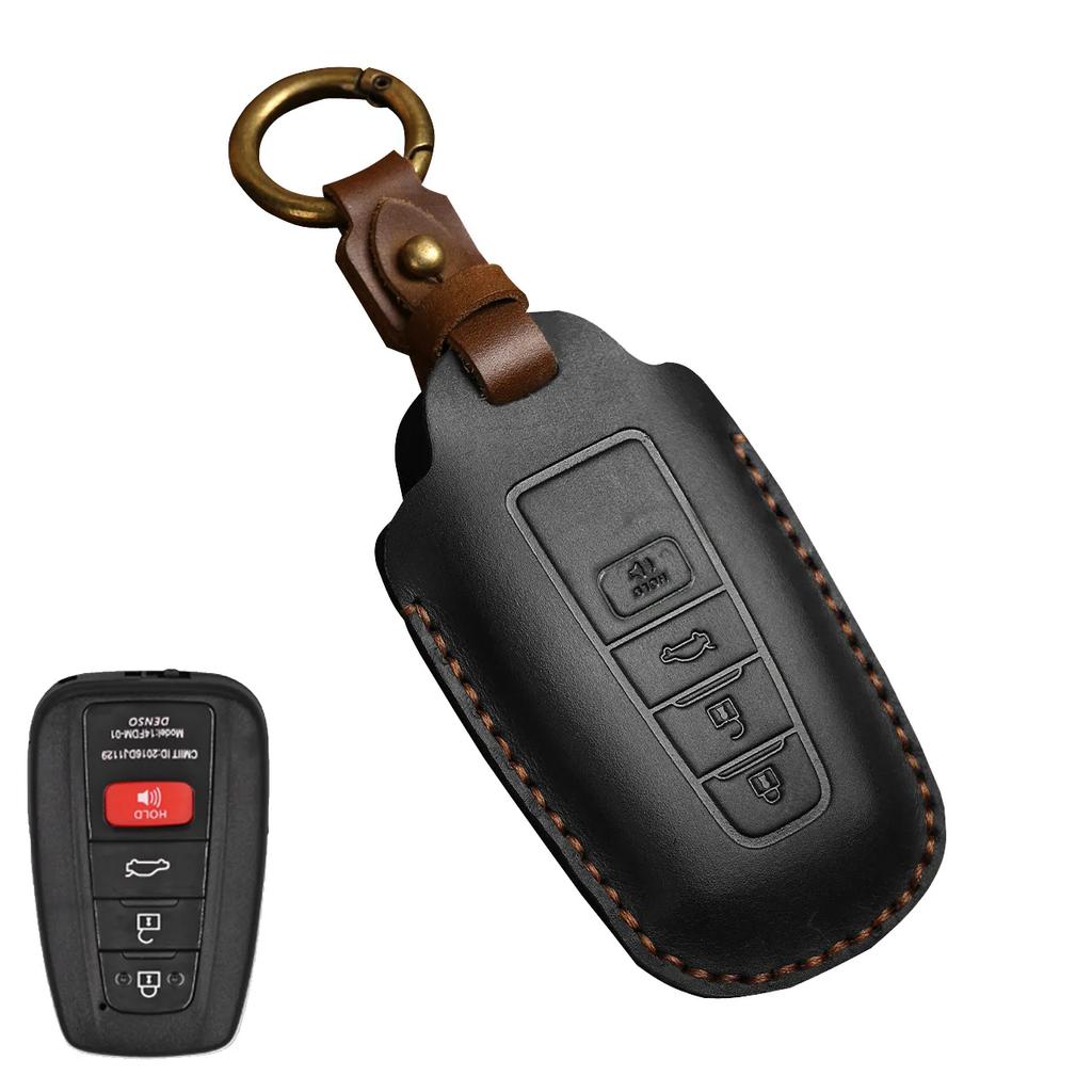 Leather 2/3/4 Button for Toyota Camry CHR Corolla RAV4 Avalon Land Cruiser Prado Prius 2017 - 2022 Car Key Cover Leather Key Fob