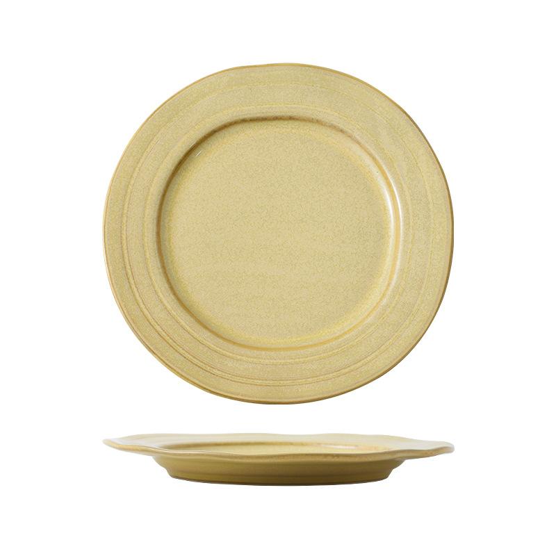 Retro Style Ceramic Round Flat Plate Creative Kiln Change Glaze Shallow Plate Home Cold Dish Plate Western Pasta Salad Steak Plate