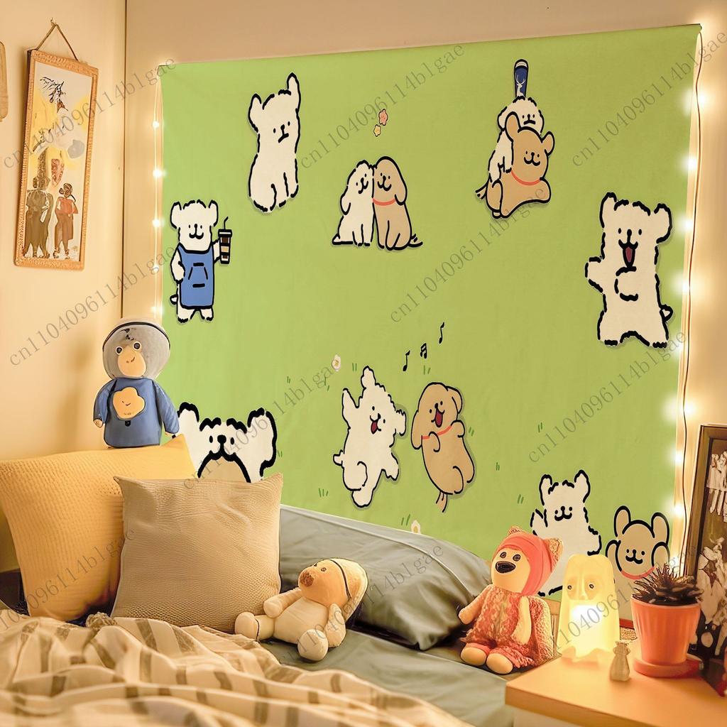 Cute Cartoon Dogs Wall Tapestry - Kawaii Room Decor, Aesthetic Wall Art for Dorm and Home Decoration Bedroom Decoration