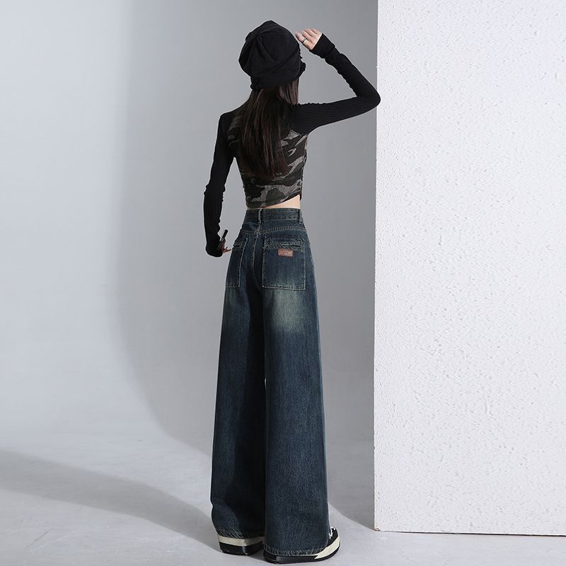Spring Autumn High Waist Fashion Design Relaxed Straight Wide Leg Denim Pants For Ladies Casual Pants Oversize Denim Trousers