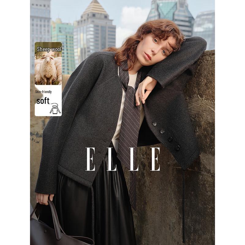 ELLE Women s Draped Collar Short Wool Blend Coat S