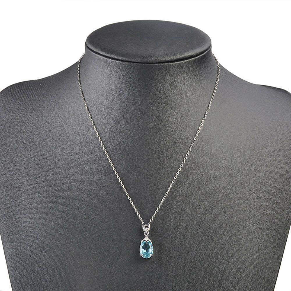 New Simple Trend Natural Aquamarine Necklace Women's Pendant Collar Ladies Vintage Elegant Necklace Niche Pendant Jewelry Gifts