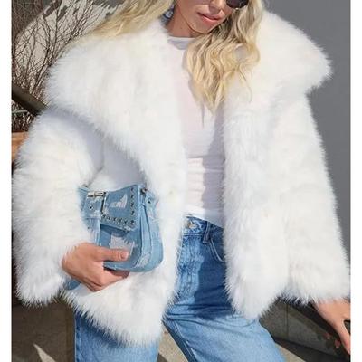 Women's Cropped Faux Fur Coat Oversized Lapel Loose Fit Warm Winter Outerwear