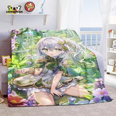 Genshin Impact Nahida pătură flanel moale Kawaii drăguț desene animate Nahida Genshin toamnă Anime lenjerie de pat respirabilă aruncă de călătorie