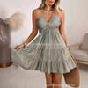 2026 Spring/Summer European & American Halterneck Solid Color Loose Short Dress with Open Back