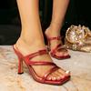 Women's High-heeled Sandals Red Fashion Party One-pedal Square-head High-heeled Shoes Comfortable and Simple High-heeled Sandals Women