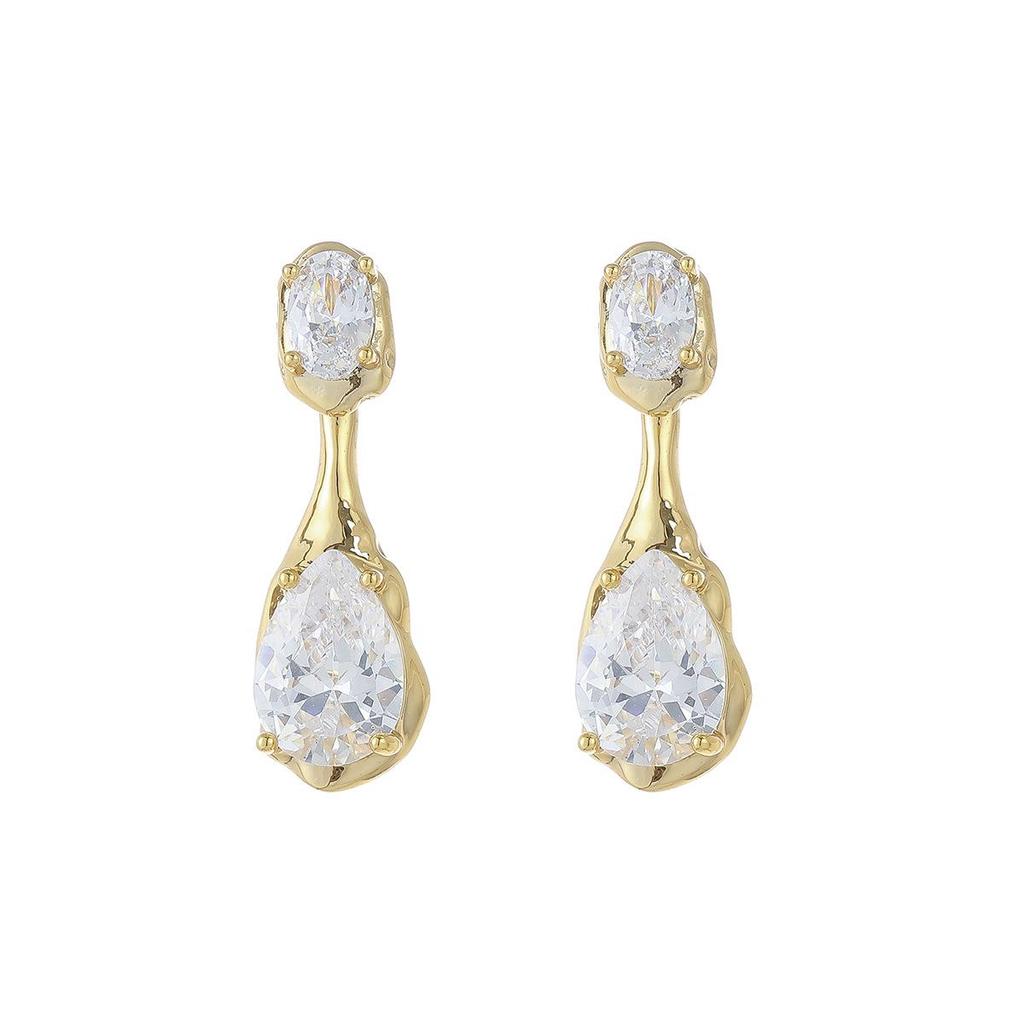 Korean Style Water Drop Zirconia Earrings: Two-Way Wear Diamond Studs with a Luxurious and Elegant Design