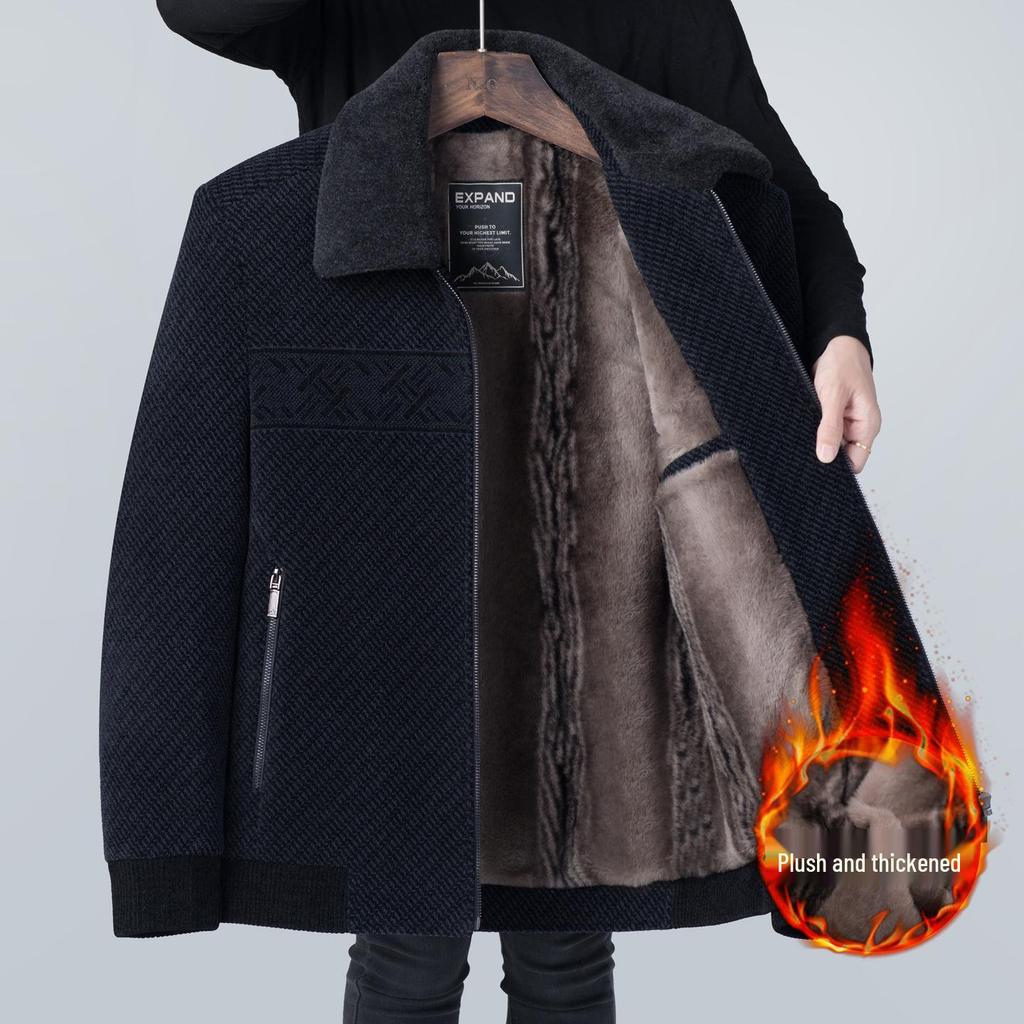 Dad's 2025 Winter Fleece-Lined Lapel Coat for Middle-Aged and Elderly Men - Thick, Warm Cotton Jacket for Grandpa