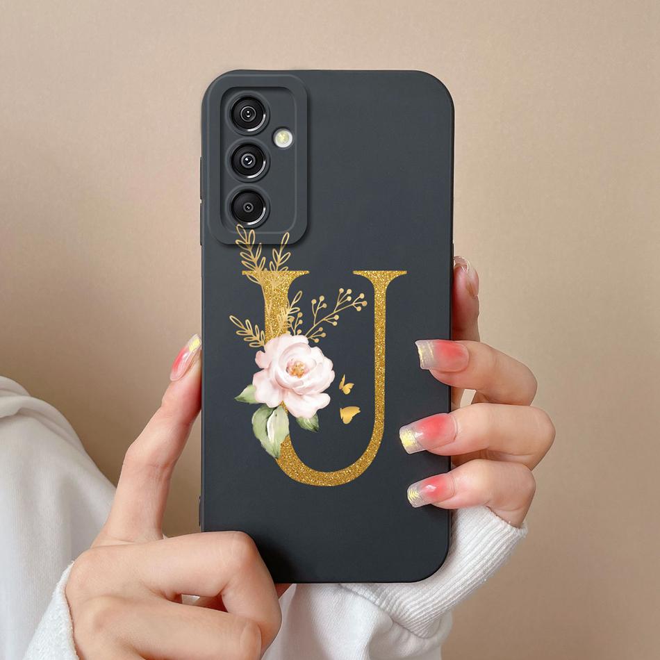 Simple Case For Samsung A15 4G 5G Rose Letter Mask Soft Liquid Silicone Camera Protector For Samsung Galaxy A15 A 15 Back Cover