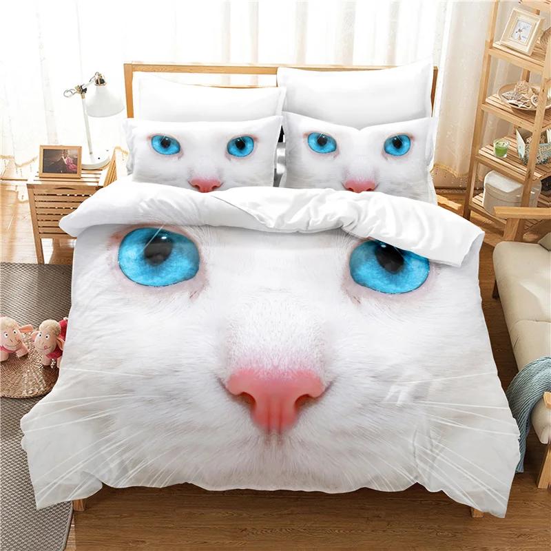 Comforter 3D Cartoon Bedding Sets For Kids And Adults For Boysblue Home Textile Cute Animal Kittens Size 140X210Cm