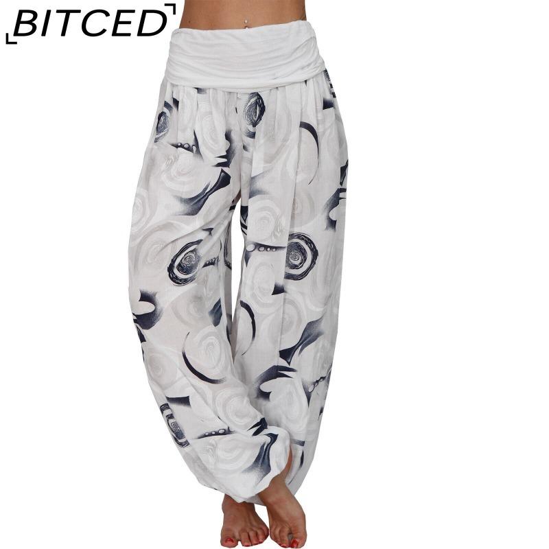 BITCED 15 Color Women Casual Elastic Waist Plus Size Print Long Trousers Straight Loose Long Pants Haren