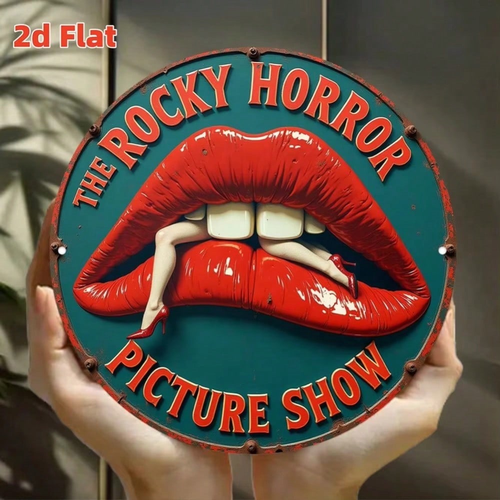 Vintage Rocky Horror Metalowa Sztuka Ścienna Okrągły Retro Znak z Ustami Wystrój Domu Halloweenowy Prezent