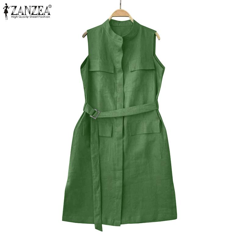 

ZANZEA Женское повседневное летнее платье без рукавов с воротником-стойкой