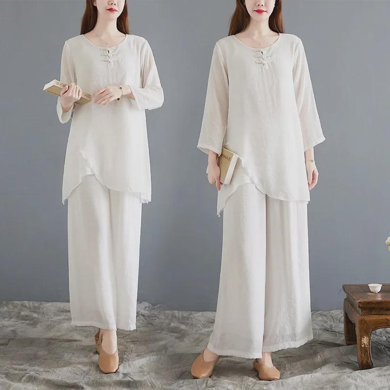 

Элегантный костюм для дзен-танца: Женский белый костюм-двойка в китайском стиле, большой размер Large