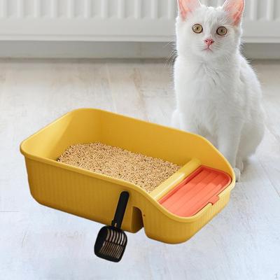Arenero para Gatos de Interior Bandeja Abierta Grande Semicerrado con Borde Marco para Recogedor