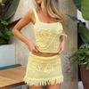 Openwork Crochet Beach Skirt Suit Women'S Knitted Suspender Bikini Cover-Up Sun Protection Holiday Style