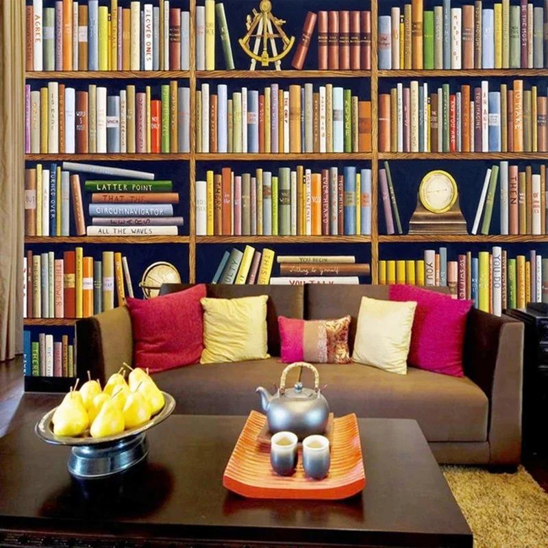 Wallpaper 3d Retro Bookshelf Living Room Study Background Wall Mural Decor Classic Wall Papers