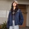 9036 Loose Casual Retro Denim Jacket with Hood for Middle & High School Students - Spring/Autumn Trendy