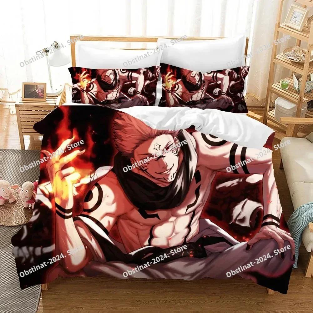 Jujutsu Kaisen Bedding Set Japan Famous Anime Printed Bed Set With Pillowcase Bed Duvet Cover Soft Single Double Queen King Size