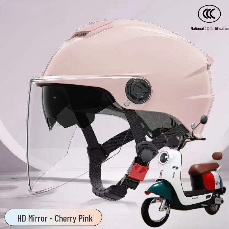 Certified All-Season Electric Vehicle Helmet, Breathable Double Visor, Sun Protection, Unisex Half Helmet for Men and Women