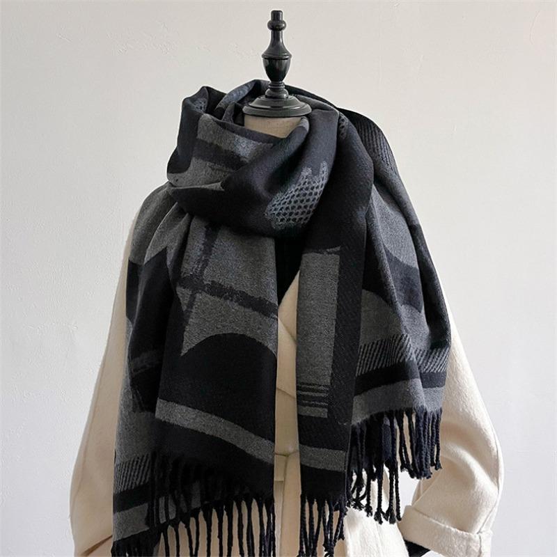 Plaid scarf women's winter versatile new imitation cashmere shawl thickened warm student couple scarf