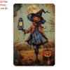 Metal Tin Sign 2D Wall Art Retro Halloween Witch Pumpkin Moon Poster Gothic Home Bar Garage Decor
