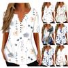 Summer Shirts For Women Print V Neck Short Sleeve Tops Floral Printed Button Blouse Top