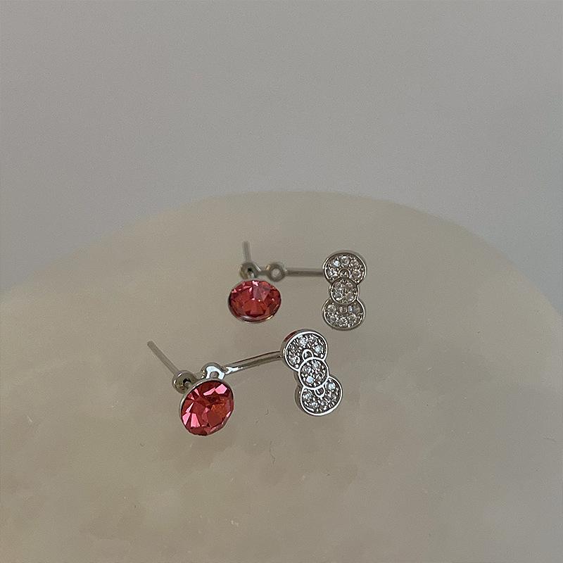 Bursting Red Zircon Bow Stud Earrings Female Design Sense Niche Unique Personality Fashion Versatile Earrings Earrings