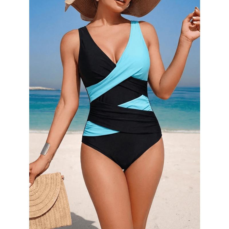 2026 European and American New Bikini Swimsuit Women's Color Matching To Cover The Belly and Show Thinness One-piece Bikini Swimsuit