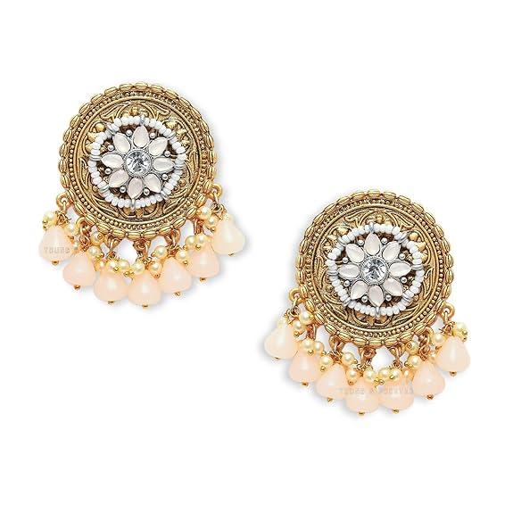 Gift rakhi gift for brother friendship day gift for best friend Ethnic Diva Traditional Blue Polki & Pearls Dangler Earrings For Women/Girls