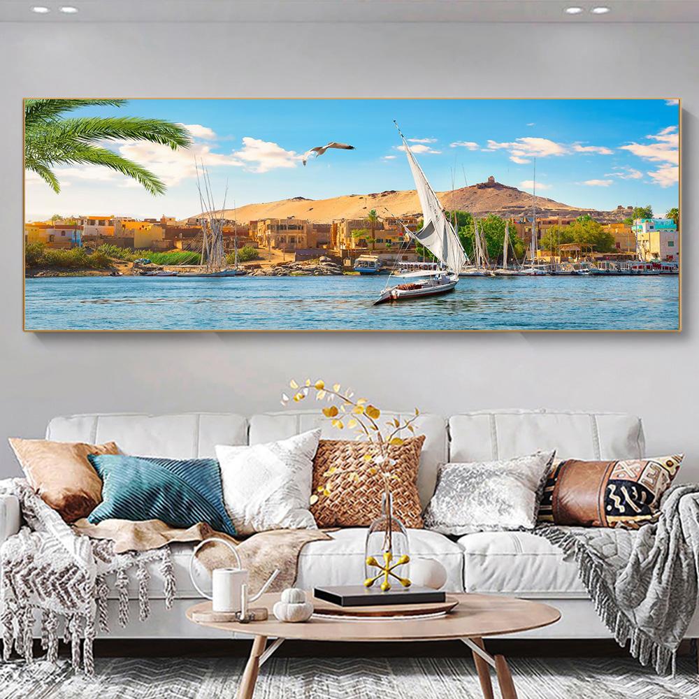 Landscape Great Nile River Panoramic View Boat Lake Canvas Painting Posters and Prints Wall Art Living Room Home Decor No Frame