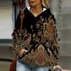 Women Plus Size Black Paisley Printed Long Sleeve Drawstring Hoodie With Kangaroo Pocket