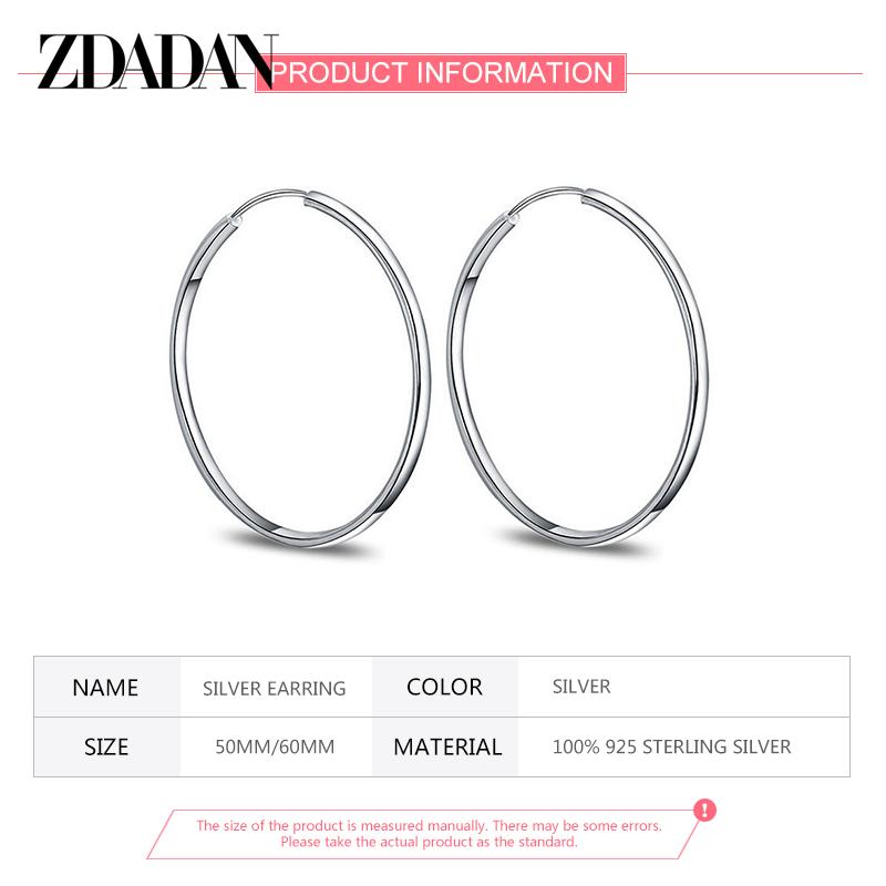 ZDADAN 925 Silver 35/50/60MM Hoop Earrings for Women Fashion Jewelry Gift
