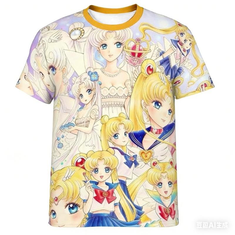 Sailor Moon Under The Moonlight! Adult and Kids 3D All-Over Print T-Shirt, Dreamy Harajuku Style Y2K Short Sleeve,Shorts Friend