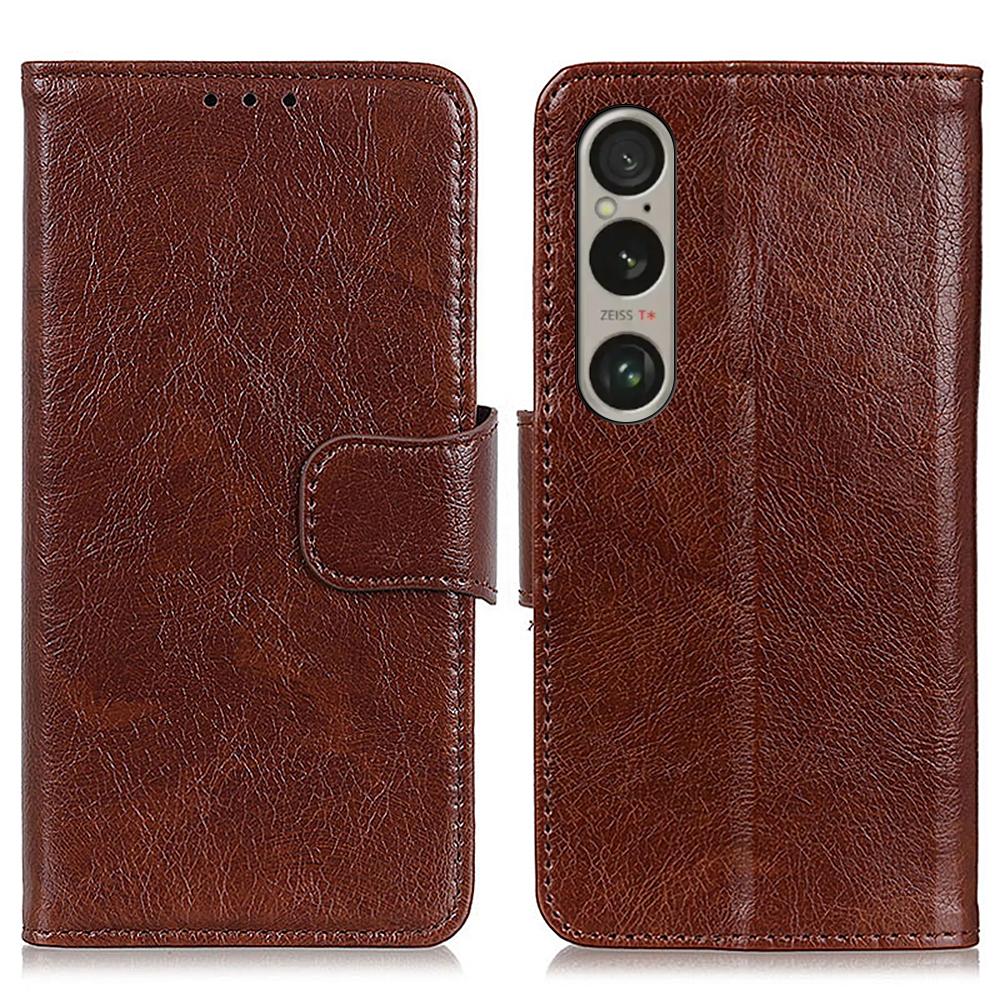 For Sony Xperia 1 VI Phone Case Split Leather Wallet Stand Nappa Texture Shockproof Cover
