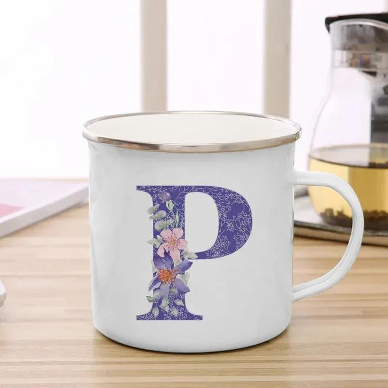 Drinks Water Milk Cups 26 Initials Letter Purple Flower Print Enamel Mug Coffee Cup Thermal Coffee Cup To Carry Cupshe Drinkware