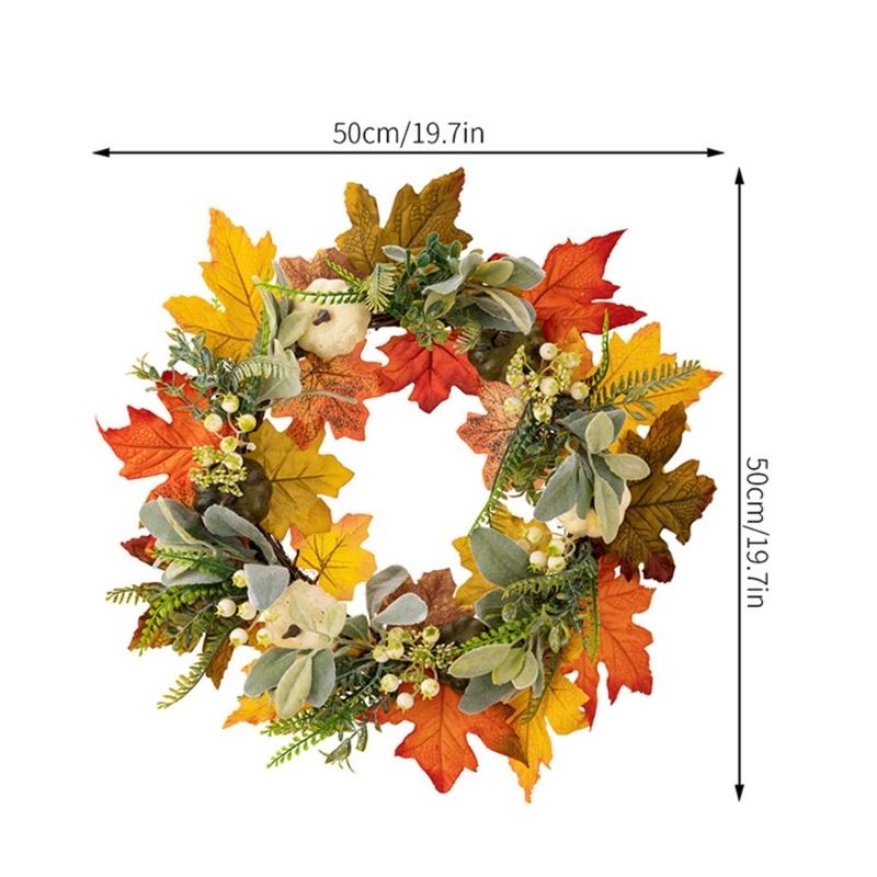 Artificial Wreath with Pumpkins Thanksgiving Wreath for Front Door, Window, Farmhouses, Indoor and Outdoor Decorations