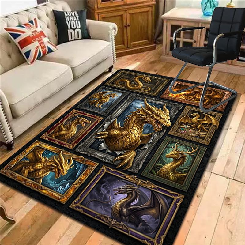 Golden Dragon Compilation Pattern Rug Floor Mat for Living Room or Bedroom Soft and Comfortable Carpet a Gift for Birthday and Holiday.