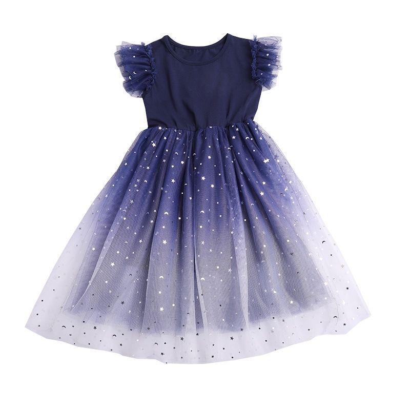 Girls Fashion Star Gradient Short-sleeved Dress Summer Children Princess Dress Pooper Yarn Dress