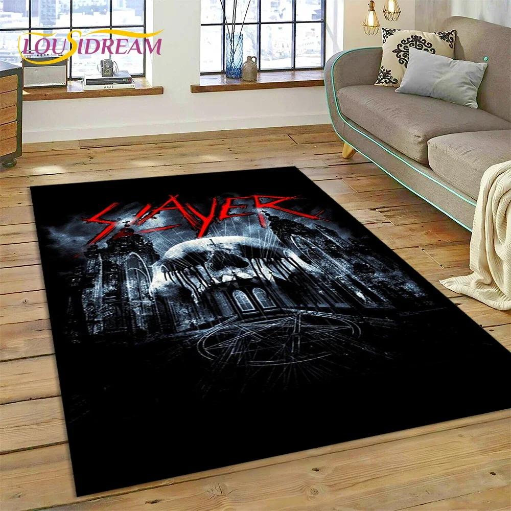 Tappeto Rock Slayer Heavy Metal Band 3D per Camera da Letto Soggiorno Casa Decorazione Divano, Gioco Bambini Grande Tappetino Decorativo Pavimento Regalo