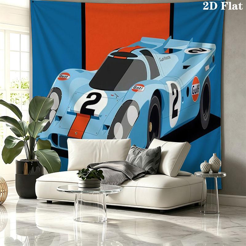 Gulf Racing Art Wall tapestry, aesthetic printed fabric blanket, suitable for bedroom, living room, and home decor.