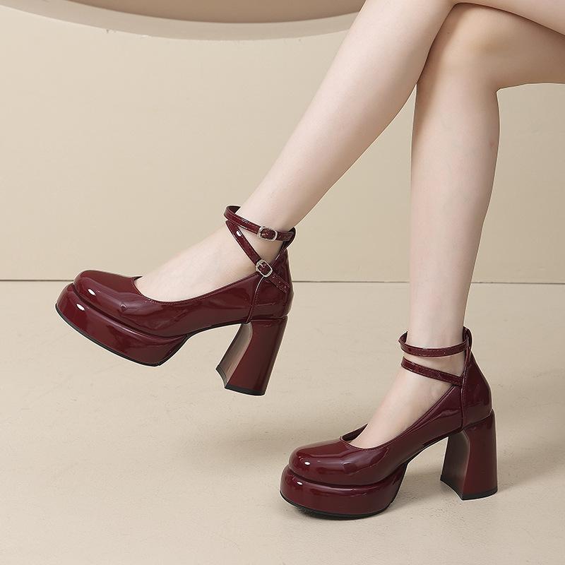 Francouzské Mary Jane boty na silném podpatku z malé kůže dívka 2025 jaro nové vysoký podpatek retro pohádkový styl se sukní módní boty