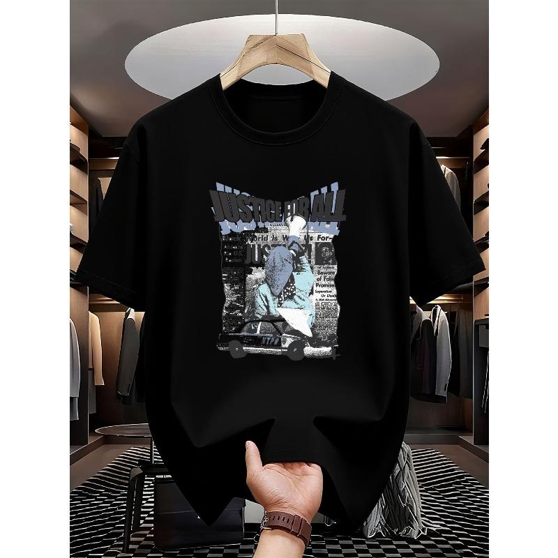 

Justice for All Megaphone Tee | Vintage Newspaper Collage | Hip-Hop Activism Design | Quick-Dry Fabric,Trendy ,Versatile Loose Short-Sleeve T-shirt 4XL чорний