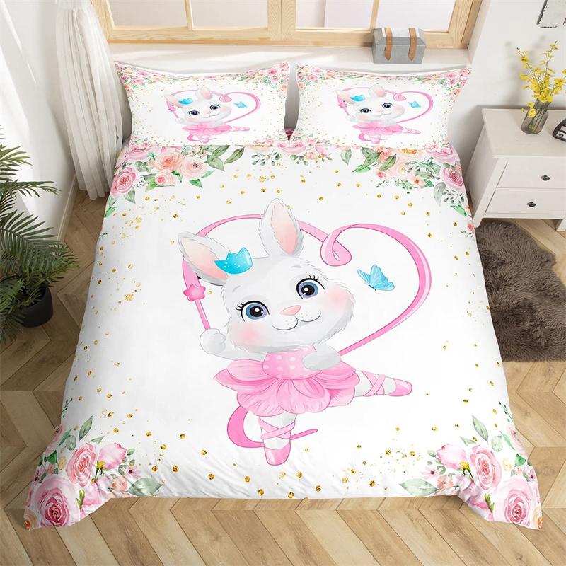 Cute Milk Cow Bedding Set King Cartoon Animal Duvet Cover Botanical Floral Comforter Cover Microfiber Farmhouse Bedspread Cover