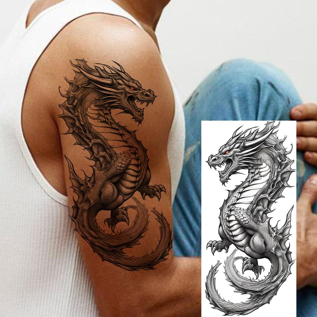 1 Sheet Fashion Dragon Temporary Tattoos For Men Adults Women Forearm Arm Leg Waist Tattoo Sleeve Sticker Disposable Decoration