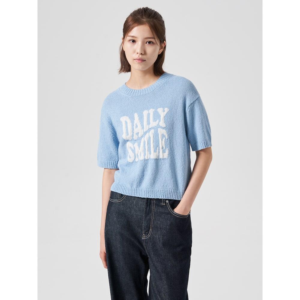 8Seconds Wave Letter Jacquard Round Neck Short Sleeve Pullover Sky Blue Sky Blue/S