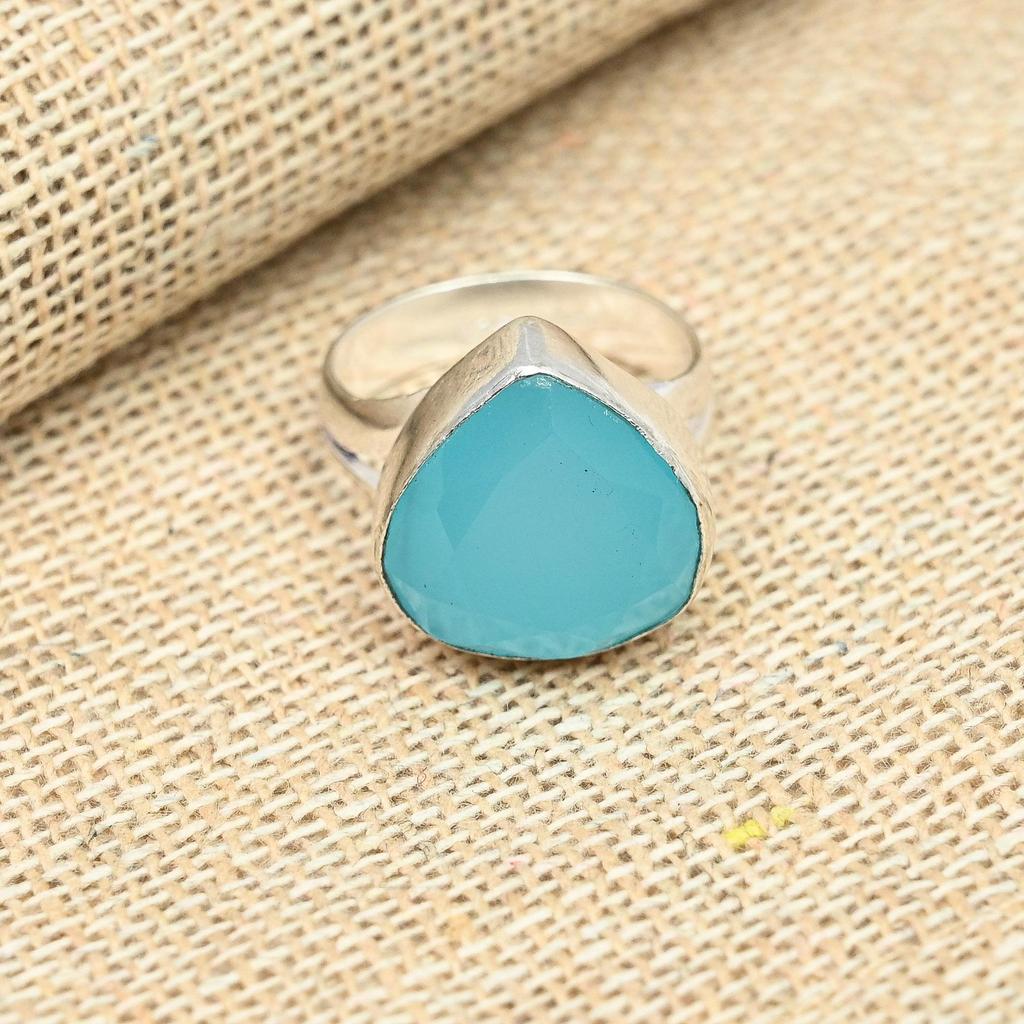 Akvachalcedon Krásný drahokam Stříbro ryzosti 925 Prsten slibu pro ženy Šperky